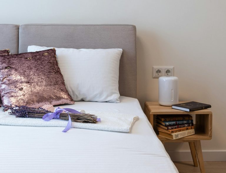 Calm, minimalist bedroom or sleeping space