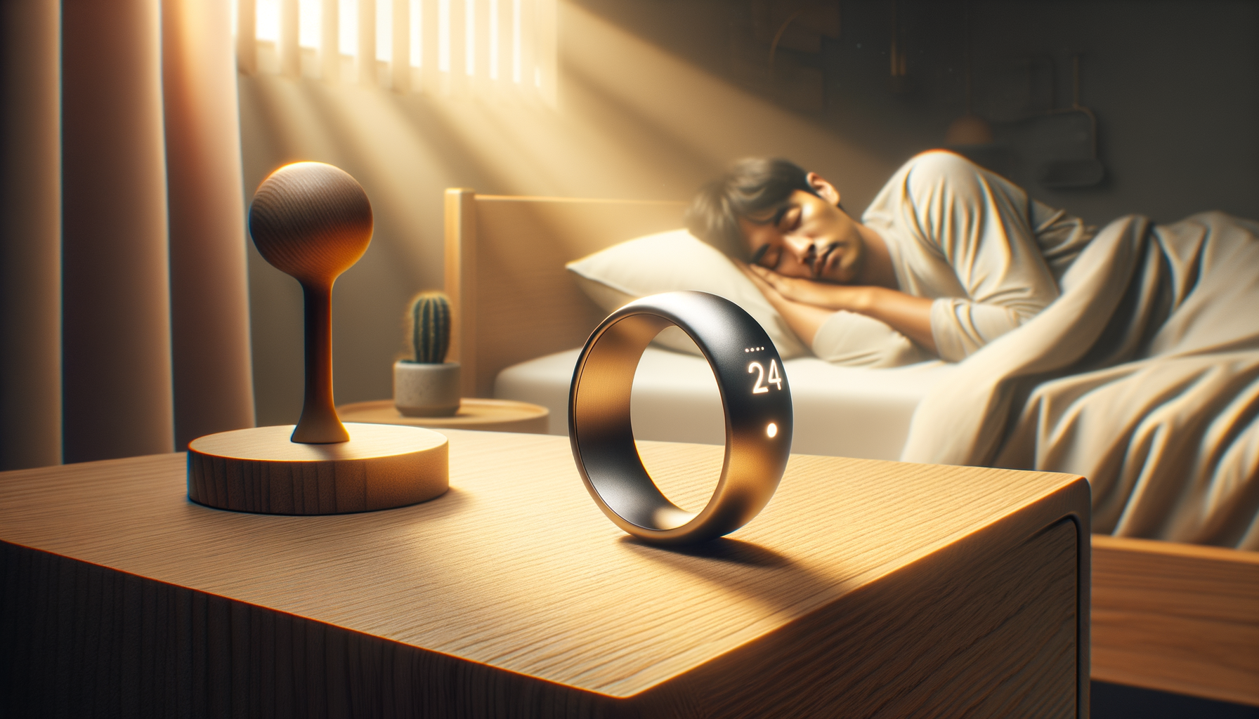 Amazfit Helio Ring in cozy bedroom with person sleeping peacefully