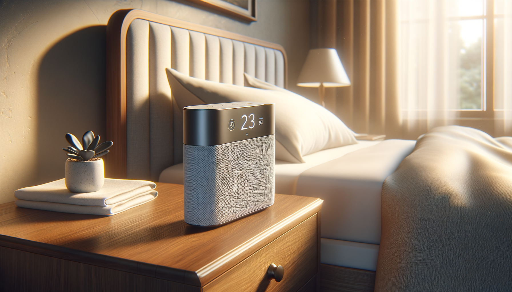 sleep technology device in cozy bedroom with person sleeping peacefully