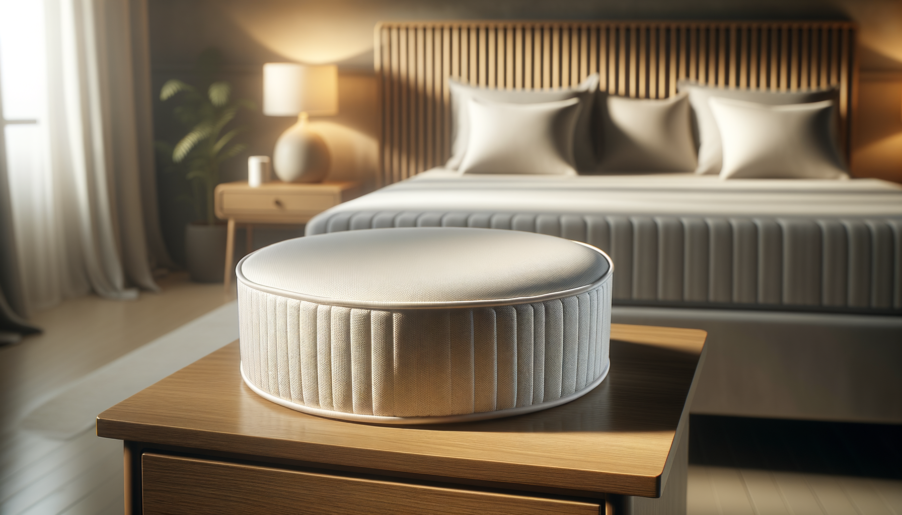 Person interacting with sleep technology device in bedroom setting