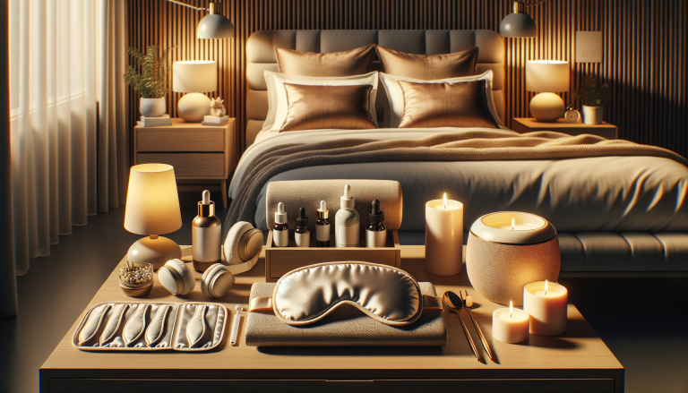 sleep technology device on wooden nightstand in modern bedroom with warm lighting