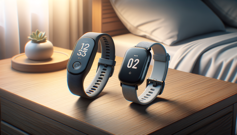 Two sleep devices compared side by side on bedroom nightstand