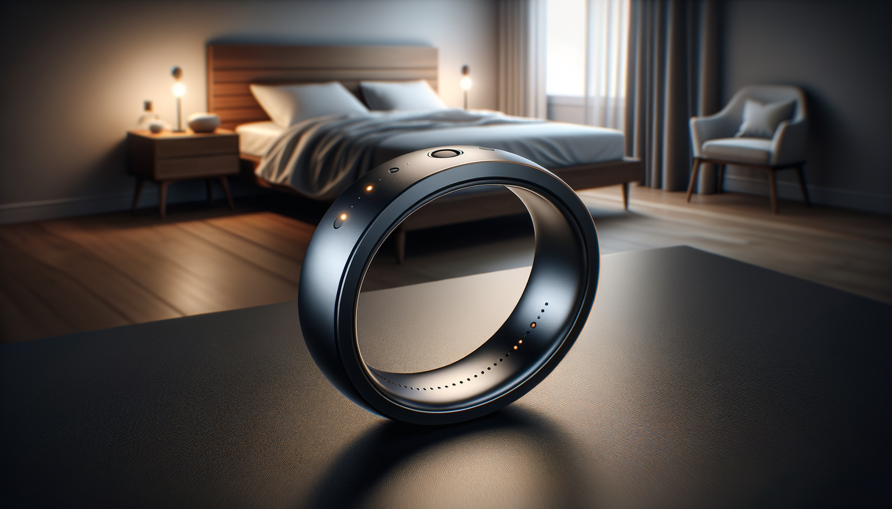 Close-up of titanium smart ring inner sensors and outer finish