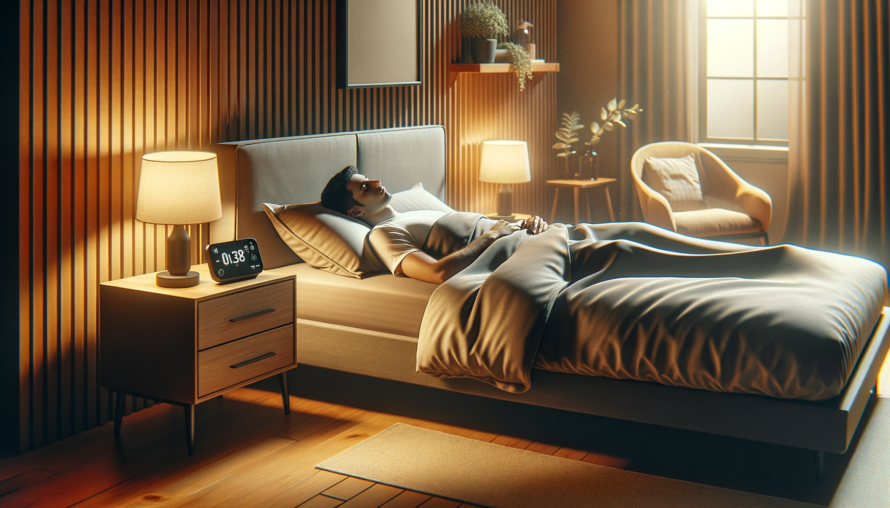 sleep technology device in cozy bedroom with person sleeping peacefully